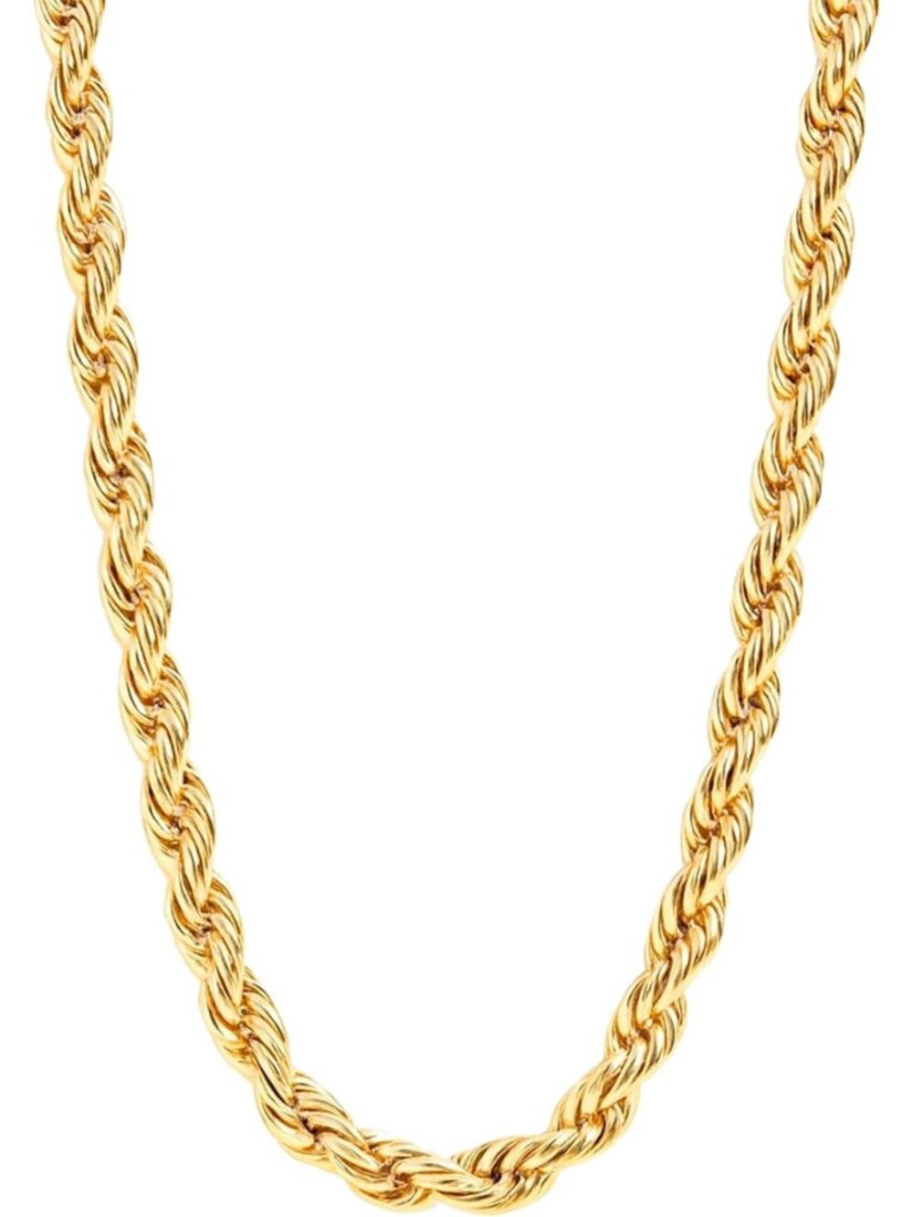 Elegant 18K Gold PVD Rope Chain Necklace, Adjustable Length 6-30 in, 2-7 mm